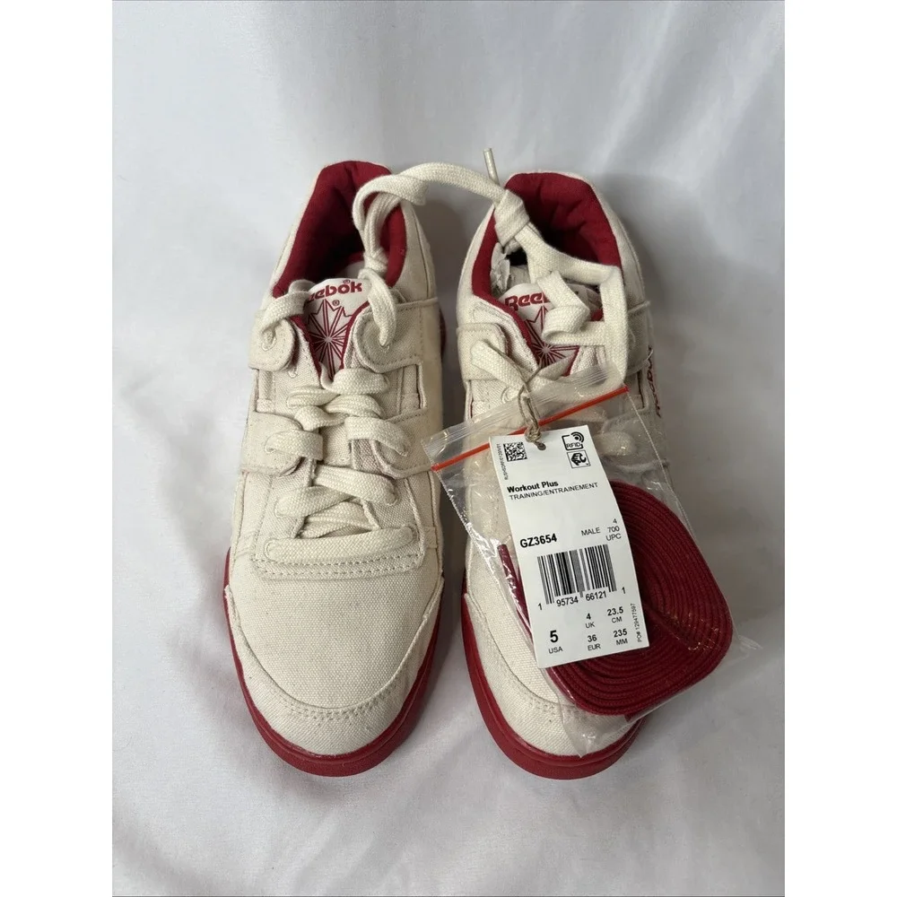 Reebok Workout Plus Mens 5 Athletic Shoes Chalk‎ Flash Red GZ3654 NEW